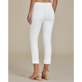 Vetinee White Capri Pants for Women Summer Casual Pull On Capri Jeans High Waisted Jeans for Women Stretchy Denim Pants Cream White Medium Fits US Size 8 to Size 10