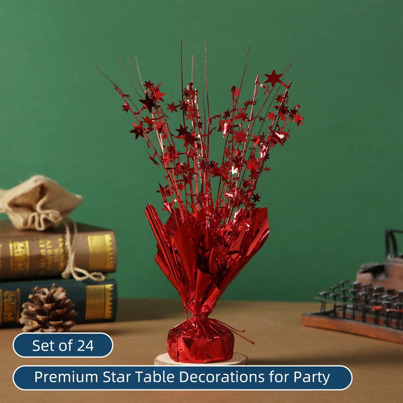24 Pack Red Metallic Foil Spray Centerpiece Star Table Decoration