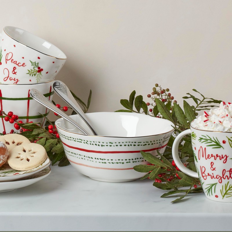 Lenox 895258 Bayberry 12-Piece Dessert Set, Christmas Drinkware, Holiday Hosting