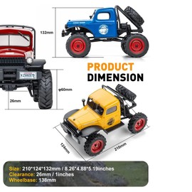 EAZYRC x FMS FCX24 1/24 RC Truck RTR 4X4, 4WD RC Crawler RTR Truck RC Car for Sandland Desert Off-Road for Men with LED Light,Transmission and USB Charger (Yellow)