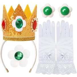 ICECUTE 4 PCS Princess Crown Accessories Kit,Incl. Flower Crown/Brooch/Earring/Glove,Dress Up Accessories for Women Gold
