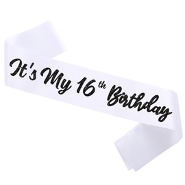 White It's My 16th Birthday Sash Funny 16th Birthday Sash 16th Birthday Gifts for Girls with Glitter Letter Black