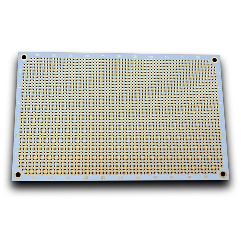 Double sided perforated grid board with round pads.