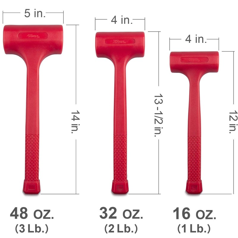 3-Piece Premium Dead Blow Hammer and Unicast Mallet Set -