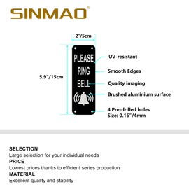 SINMAO Door Number Plaques For Wall-Please Ring Bell,Brushed Metal Aluminium Signage,50mm×150mm Small Ring Stickers