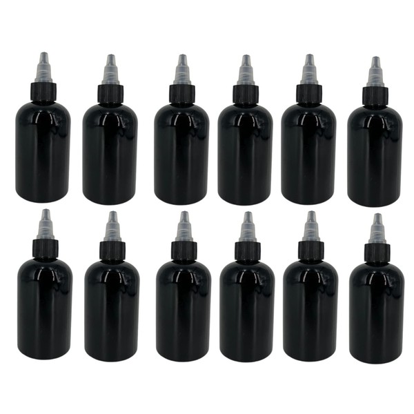 4 oz Black Boston Plastic Bottles -12 Pack Empty Bottle