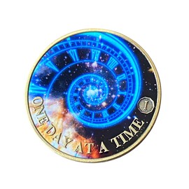 1 Year Time Spiral Universe One Day at A Time Medallion Serenity Prayer Back