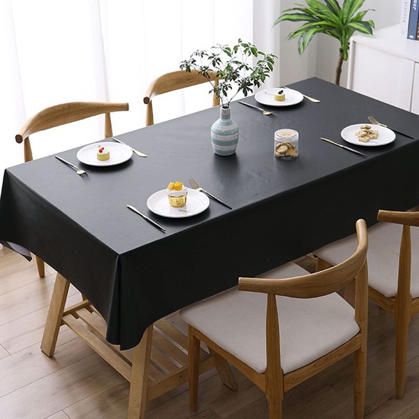 Newthinking PVC Table Cloth, Wipeable Clean Plastic Tablecloth, PVC Waterproof Table Protector, 135x180cm Rectangular Wipeable Tablecloths for Kitchen Picnic Outdoor Indoor, Black