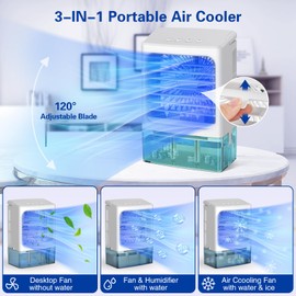 BriteZen Portable Air Conditioners, 3 Wind Speed with Icy Mist Mode Portable AC Unit, 900ML Tank Evaporative Air Cooler Fan Blow Cold Air, Mini Cooling Fan with 2/4H Timer 7 Lights for Bedroom Office