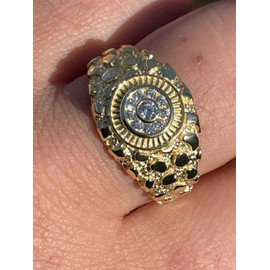 Men's Nugget Ring - Solid 925 Sterling Silver Ring - Iced Micropave Cluster Ring - 14k Yellow Gold Finish - Sizes 6-13 (8)