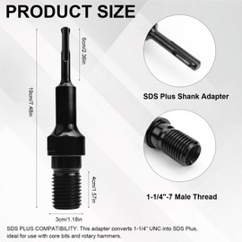 VZXZXE SDS Plus Adapter 1 1/4 Inch UNC for Diamond Drill Bit & Core Drill - 190 mm Drill Extension Made of 40CrMo Steel, Universal Adapter for Concrete & Hole Saw Drill