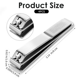 Gjinxi Straight Toenail Clippers Stainless Steel Flat Nail Clipper Set, Ultra Sharp Fingernail Toenail Clippers for Thick Toenails for Natural Nails and Acrylic Nail Cutter, Silver, 4 Pieces