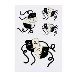 4 x 'Comedy and Tragedy Masks' Temporary Tattoos - Water Resistant, Skin-Safe, Non-Toxic Transfers, Mixed Sizes (TO00066970)