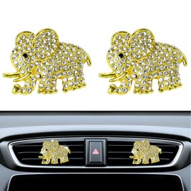 Wogomz 2PCS Bling Car Air Vent Clip, Crystal Elephant Car Air Freshener Vent Clips, Sparkly Rhinestone Car Air Conditioning Outlet Clip Charm Decoration, Universal for Women Girls (Golden)