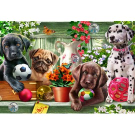 Garden Puppies Jigsaw Puzzle 100 Piece by Vermont Christmas Company - Large, Interlocking Pieces - Unique, Randomly Shaped Pieces - Perfect for Kids and Seniors