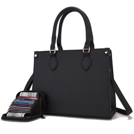 Qiyuer Medium Handbags For Women Vegan Leather Purses Set Satchel Tote Bags With Matching Wallet 2pcs Black