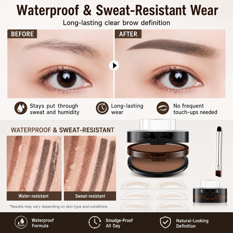 Double Colour Eyebrow Stamp Kit, Waterproof Sweat Proof Natural Matte