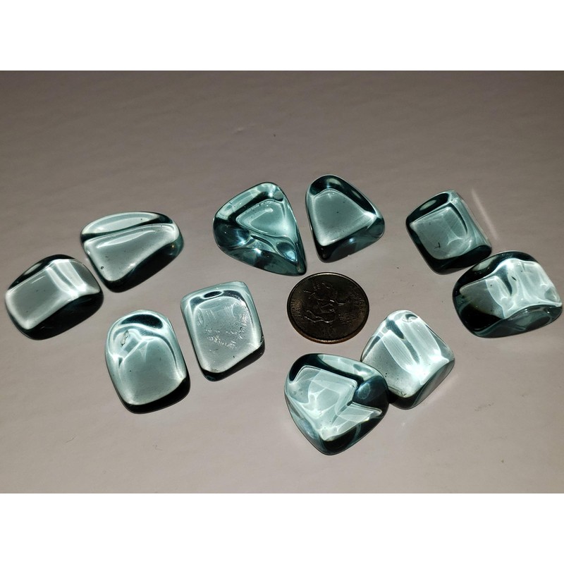 2pc Optical Aqua Blue Obsidian (Man-Made) Medium Tumbled & Polished