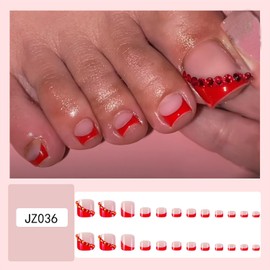 FIEONCIY Press on Toenails with Designs Acrylic Fake Nails for Toe Artificial False Nails with Charms Glue on Toe Nails for Spring Summer Stick on Toenails for Women Girls(JZ036)