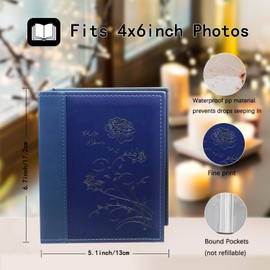 Miaikoe Small Photo Album 6x4 2 Packs, Each Pack Holds 50 Vertical Pictures, Slip in Top Loading Photo Albums Only 10x15cm for Artwork or Postcards Storage (Blue)