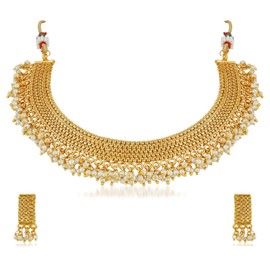 Aheli elegante fiesta de boda india Wear Faux Pearl Strand collar y aretes Set Ethnic Traditional Fashion Jewelry para mujeres