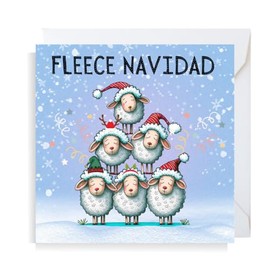 Second Ave Funny Fleece Navidad Sheep Joke Square Christmas Xmas Holiday Festive Greetings Card