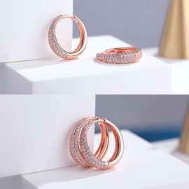 Miaofu 18 Carat White Gold Plated Hoop Earrings 925 Silver Women's Large Hoop Earrings with Shiny Cubic Zirconia, Hypoallergenic Hoop Earrings for Girls Size 12.5 mm - 60 mm Hoop Earrings, Sterling