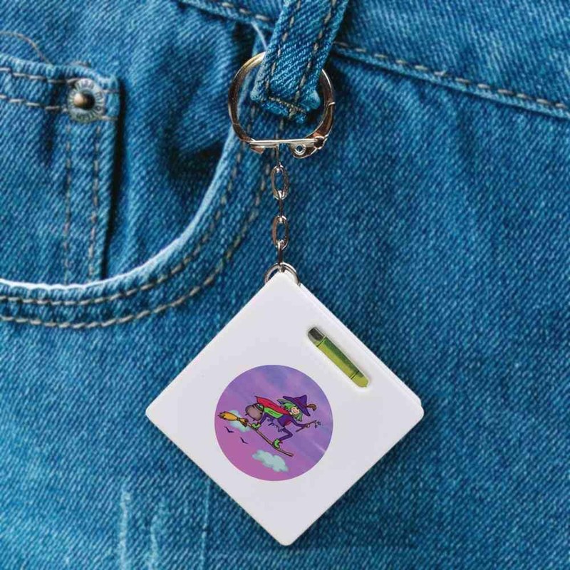 'Witch Riding Broomstick' Keyring Tape Measure/Spirit Level Tool (KM00041761)