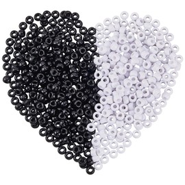 SOFPLATE 1000Pcs 2 Colors White Black Pony Beads Barrel Spacer Beads Small 9 x 6mm Opaque Plastic Large Hole Smooth Loose Spacers Findings for Jewellery Making Bracelets Necklaces DIY Crafting Decor