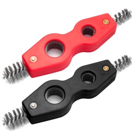 Hordion 2PCS 4-in-1 Copper Pipe Cleaner, 1/2" & 3/4" Deburring Brush Inner & Outer Thread Cleaner Tool Copper Cleaning Brush for Brazing Plumbing Soldering (Black, Red)