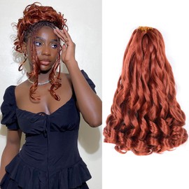 French Curl Braiding Hair 12 Inch 8 Packs Ginger Curly Braiding Hair Pre Stretched 50g/pack Loose Wavy Braiding Hair Synthetic Hair Extensions for Black Women (12 inch,8 packs,350#)