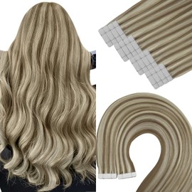 YoungSee Tape in Hair Extensions Brown Highlight Blonde Tape Hair Extensions Real Human Hair Light Brown Highlight Tape in Extensions 20 Inch Brown Hair Extensions Tape ins Silky Straight 20pcs 50g