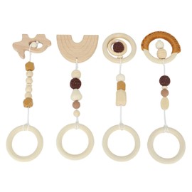 Stroller Pendant Toys, 4pcs Ecofriendly Color Cognition Baby Playground Toy for Toddlers Home (Coffee)