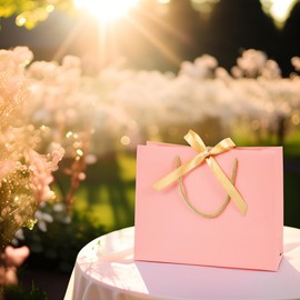 6Pcs Pink Gift Bags with Ribbon Handles, Large Gift Bags with Tissue Paper, Pink Paper Gift Bags for Shopping, Small Business, Bridal Party, Wedding, Christmas and Holiday (12.6”)