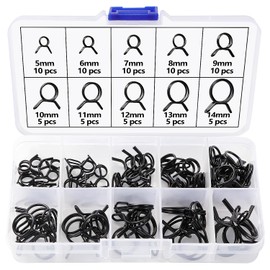 Lyeteung 75 Pieces 10 Sizes 5-14 mm Double Wire Fuel Line Hose Pipe Spring Clips Clamp Kit, Air Hose Hose Clamps Closure, Hose Clips Spring Clamp, Black