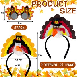 CIEOVO 4 Pieces Thanksgiving Turkey Headbands and Turkey Sunglasses for Thanksgiving Fall Autumn Costume Props Decoration Party Favor Accessories
