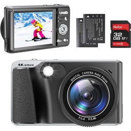 4K Digital Camera,Autofocus 48MP Vlogging Camera for Photography YouTube Compact Camera with Flash,18X Digital Zoom, Anti Shake, Macro Photography, 32G SD Card and 2 Batteries