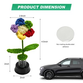 SHMZK Sunflower Car Dashboard Decorations, Crocheted Smiley Sun Flower Handmade Bouquet Bobblehead Car Decor, Knitted Daisy Shaking Sunflower Spring Desk Ornaments (Colored Flower)