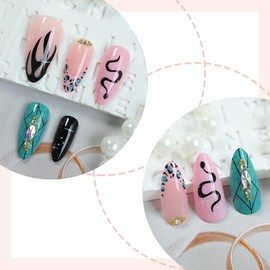 Long Press on Nails Almond Fake Nails Cute False Nails Pink Artificial Nails with Designs Green Stick on Nails for Women 24pcs
