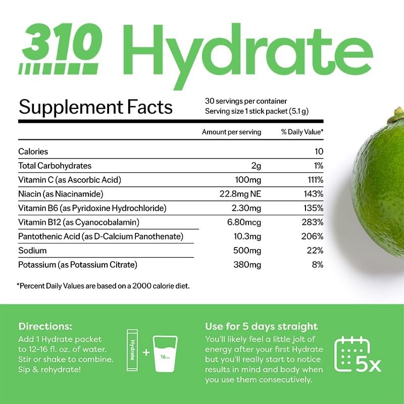310 Hydrate Electrolyte Powder Packets – Key Vitamins & Minerals