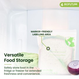 Biofuture Biodegradable Freezer Bags - Double Seal Sandwich Bags | Leakproof Resealable Food Bags| EN13432 Certified Compostable Freezer Bags | Small Plastic Bags for Food (Sandwich 1 Pack / 50 pcs)