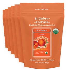 St. Claire’s Organic Sweet Peach Tart Candies – 6-Pack EcoPack, 3 oz Each | Certified Organic, Vegan, Gluten-Free, Allergen-Free, Non-GMO, Low Calorie, Plant-Based | Made in USA
