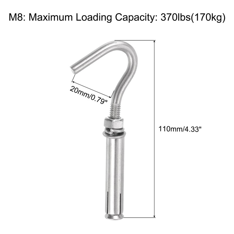 sourcing map 5Pcs M8 304 Stainless Steel Expansion Hook, Standard