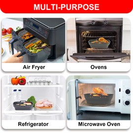 Air Fryer Silicone Liners, Collapsible Airfryer Liner, Reusable Rectangle Heat Resistant Basket, Non-Stick Baking Trays for Air Fryers, 2 Pack (Grey+Red)