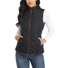 Dilgul Women's Padded Vest, Stand Collar Lightweight Zip Quilted Gilet Black 2XL