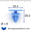 VVO Fasteners Plastic Side Body Moulding Clip Blue Pack of