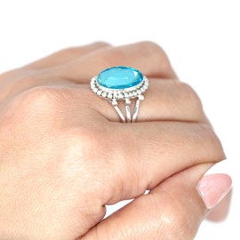 Jeweloporium Blue Quartz 925 Silver Ring for Women Gemstone Cocktail Silver Ring Size T Victorian Jewelry