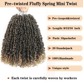 10 Packs Yanky Twist Crochet Hair 8 Inch Pre-twisted Natural Black Kinky Mini Spring Twist Small Curly Senegalese Twist Braids Yankee Twist (T27(Ombre Honey Blonde), 8 Inch (Pack of 10))