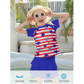 American Flag Swimsuits Size 6-7 4th of July Rash Guard 2 Piece Red and Blue Swim Set Short Sleeve Bathing Suits 6Y 7Y