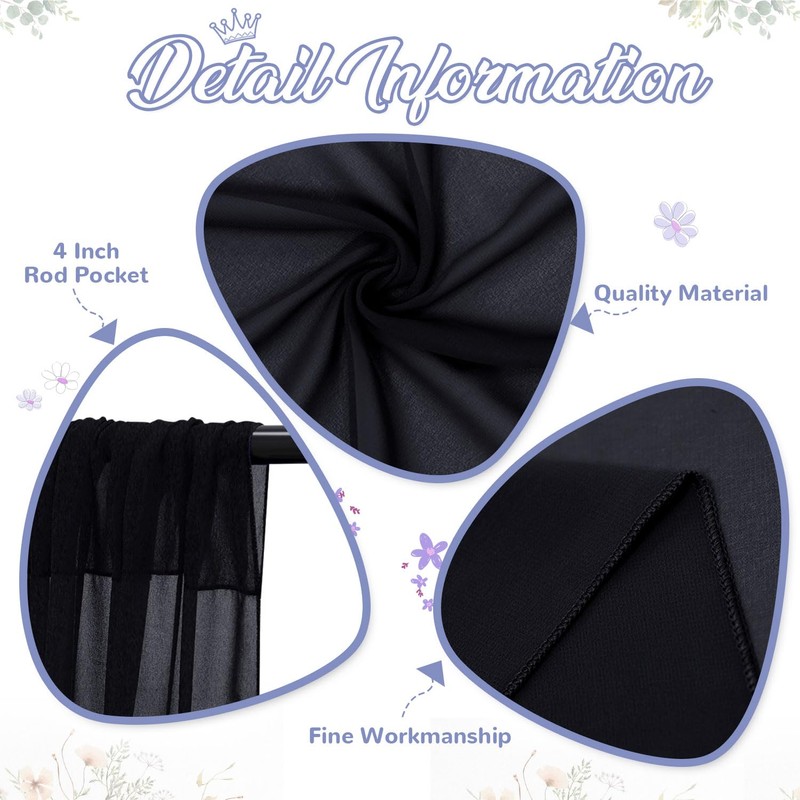 FANPROMS Black Sheer Backdrop Curtains 5x10ft 2 Panels Chiffon Fabric